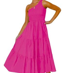 One should, fitted stretchy top, beautiful flowing dress. HOT PINK